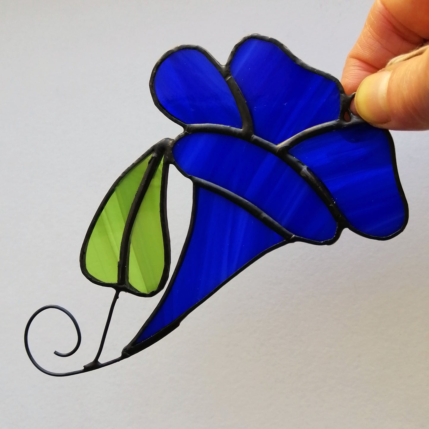 Blue Morning Glory Stained Glass Flower Suncatcher