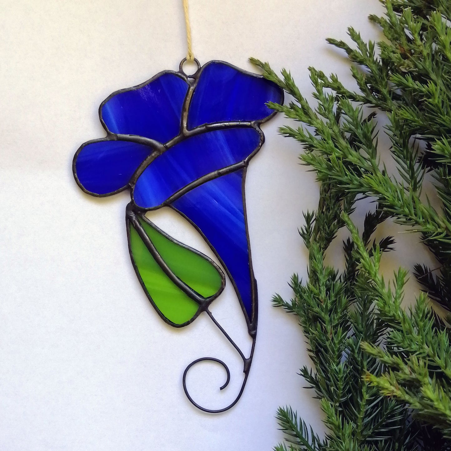 Blue Morning Glory Stained Glass Flower Suncatcher