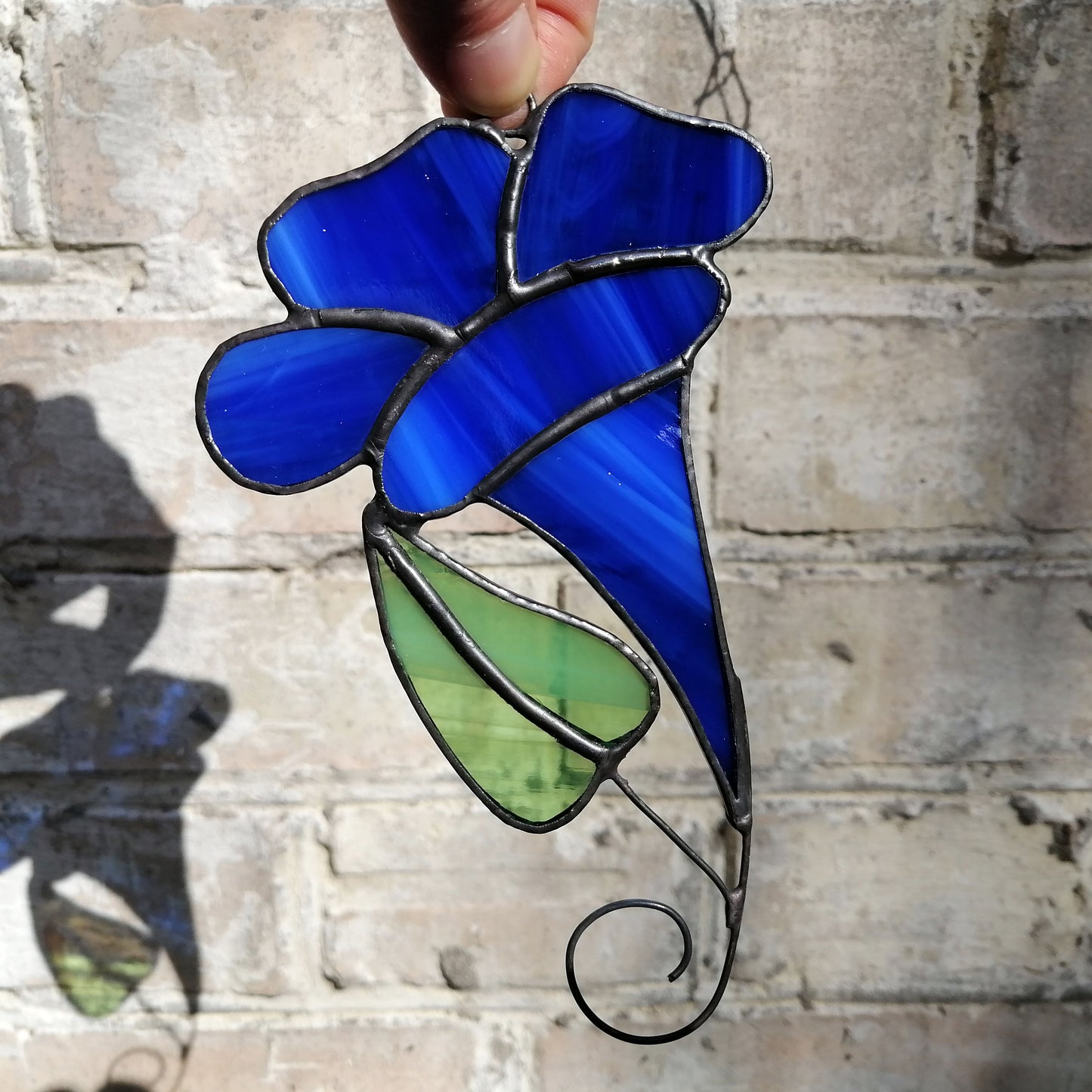 Blue Morning Glory Stained Glass Flower Suncatcher