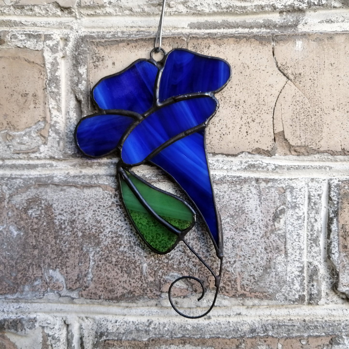 Blue Morning Glory Stained Glass Flower Suncatcher