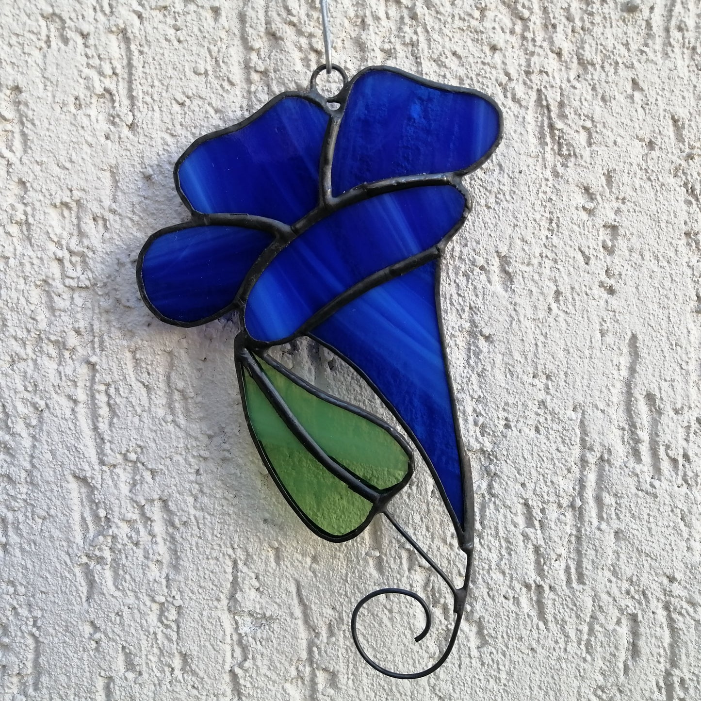 Blue Morning Glory Stained Glass Flower Suncatcher