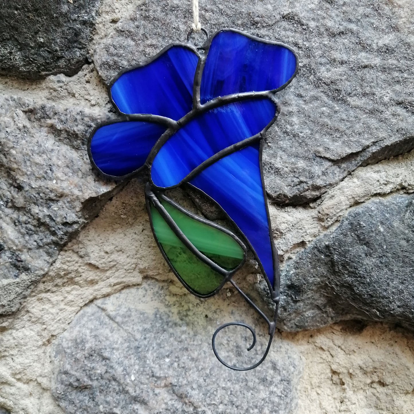 Blue Morning Glory Stained Glass Flower Suncatcher