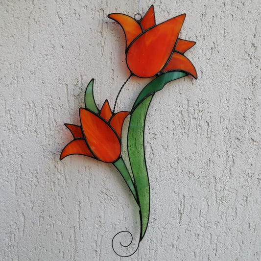 Large Orange Lily Stained Glass Flower Suncatcher