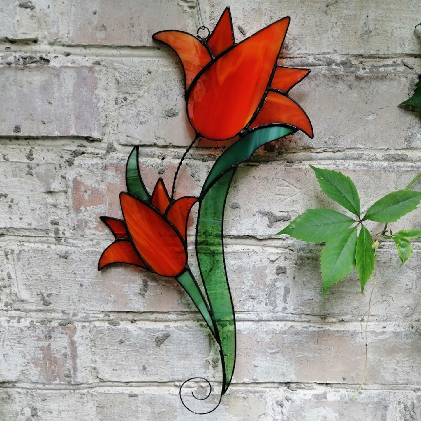 Large Orange Lily Stained Glass Flower Suncatcher