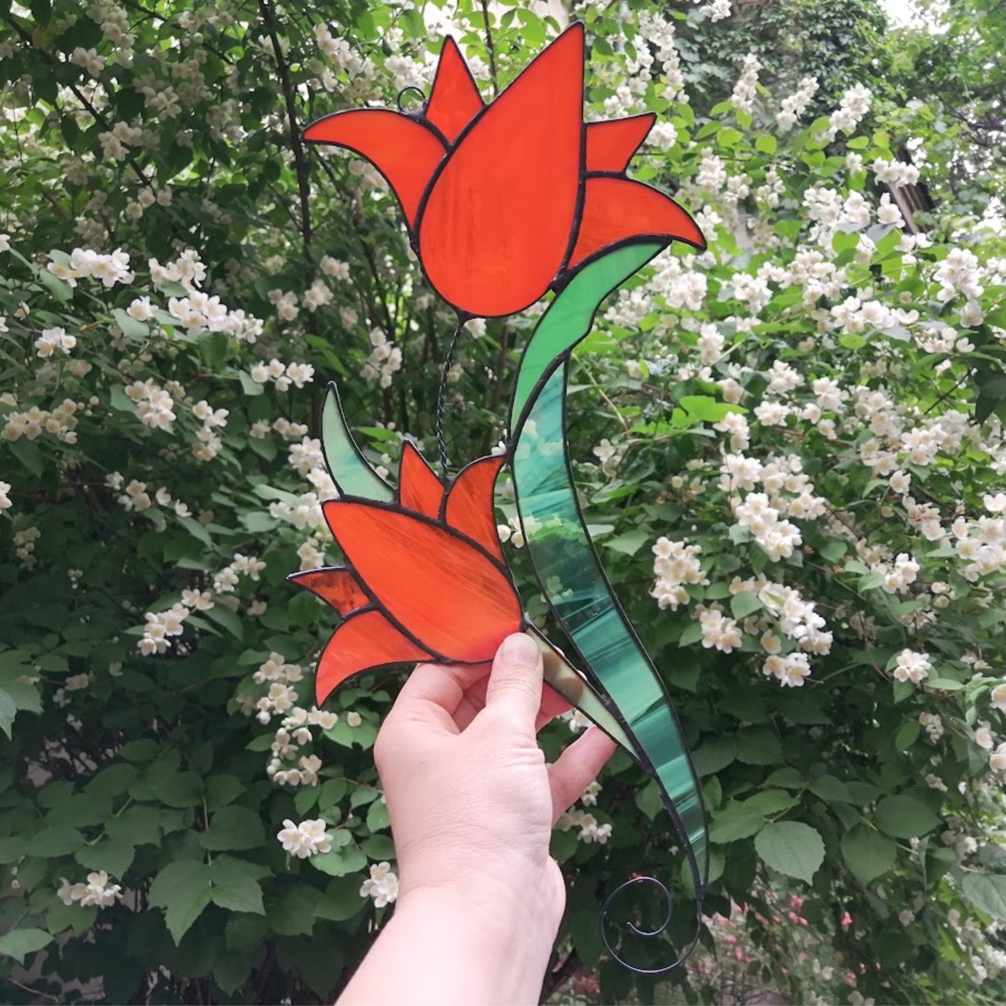 Large Orange Lily Stained Glass Flower Suncatcher