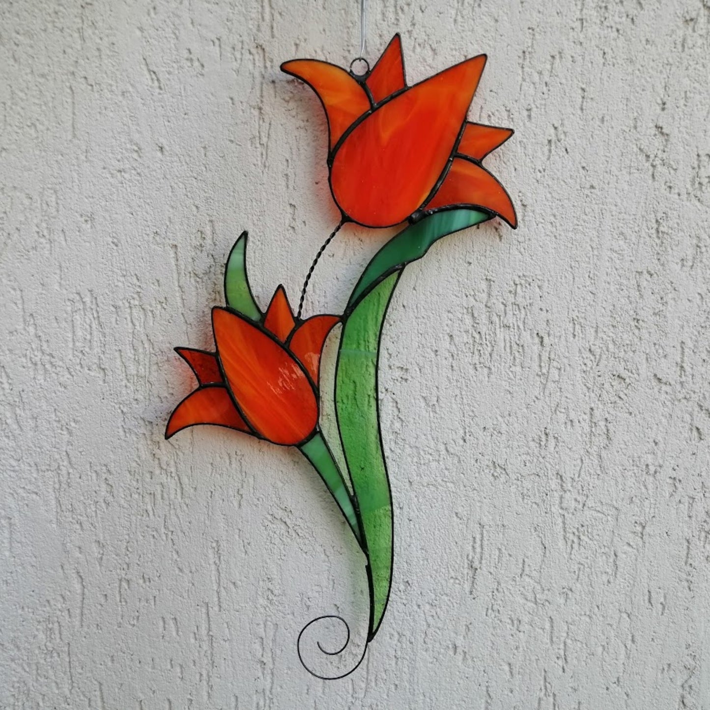 Large Orange Lily Stained Glass Flower Suncatcher