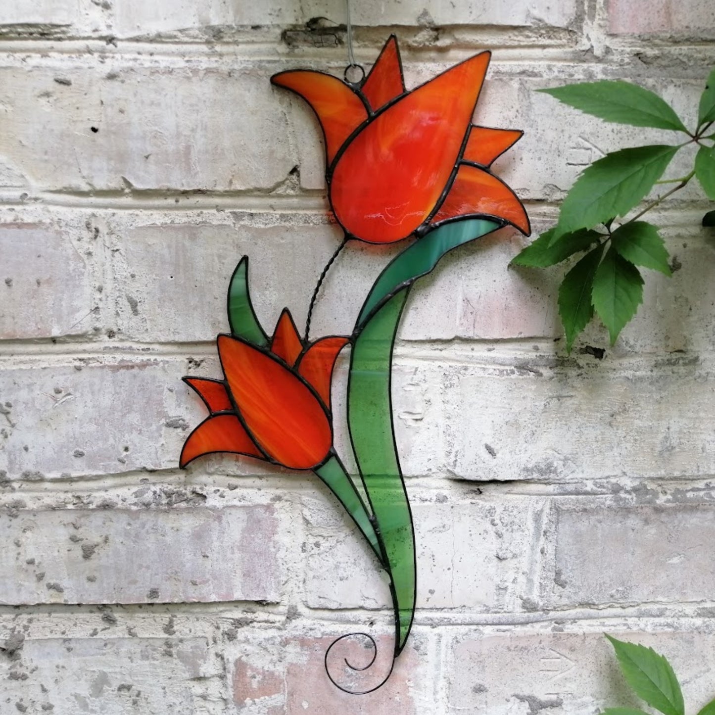 Large Orange Lily Stained Glass Flower Suncatcher