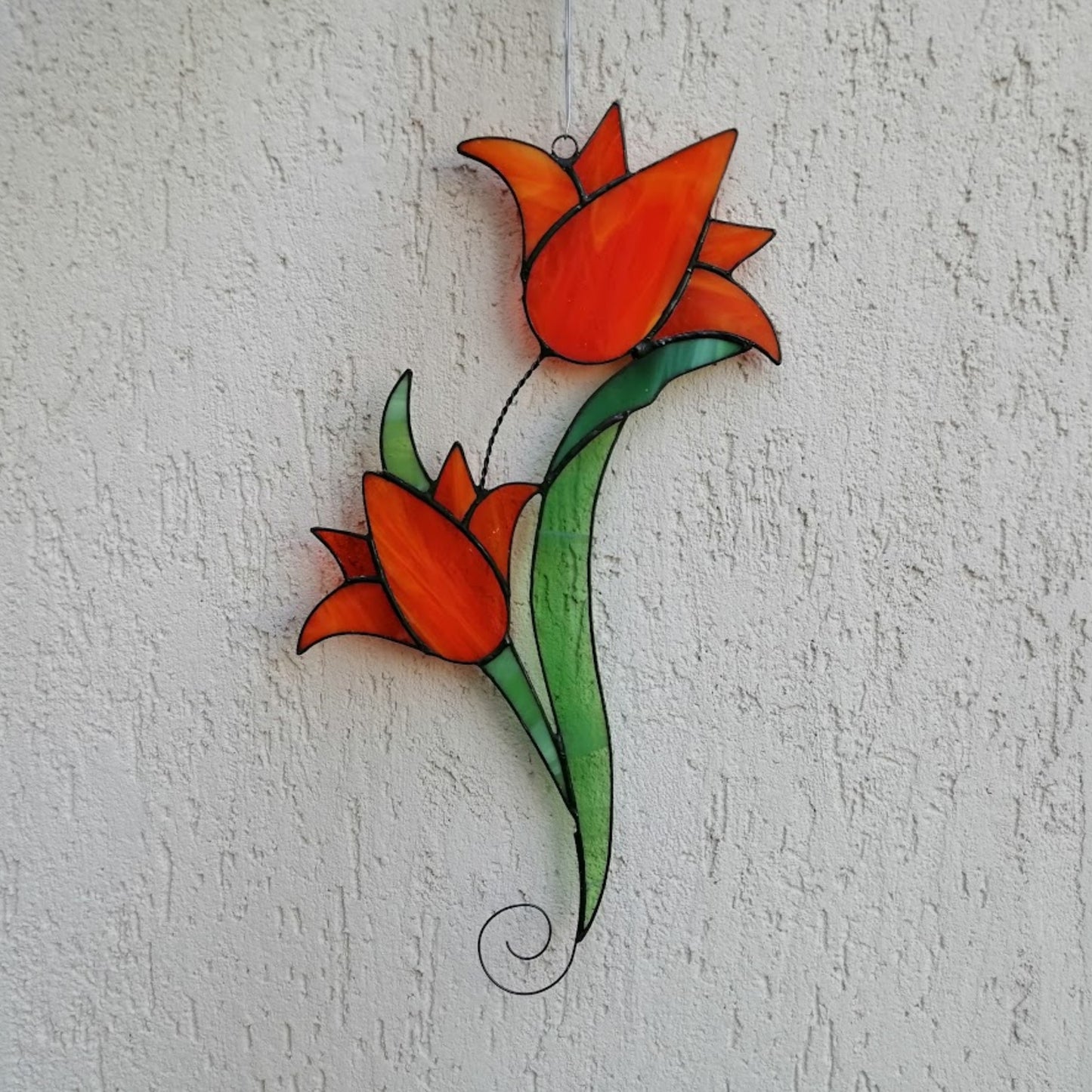 Large Orange Lily Stained Glass Flower Suncatcher