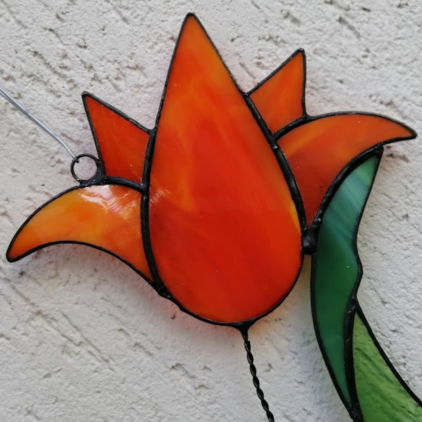 Large Orange Lily Stained Glass Flower Suncatcher