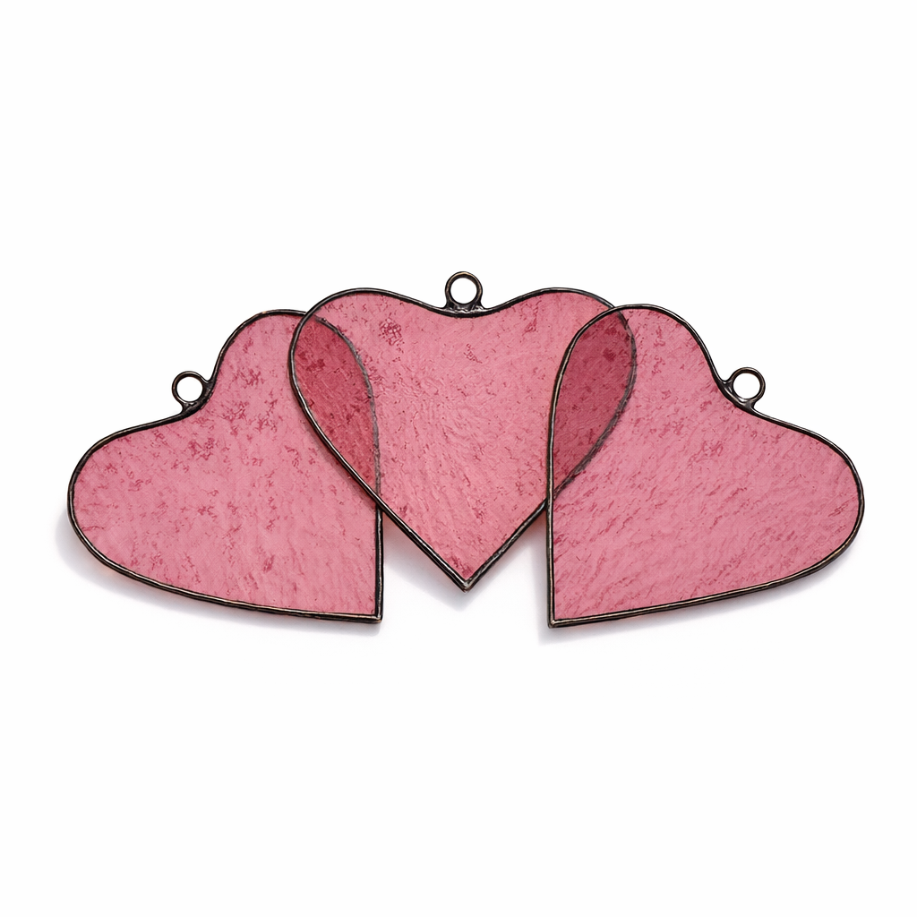 Pink Stained Glass Heart Suncatchers Set of 3