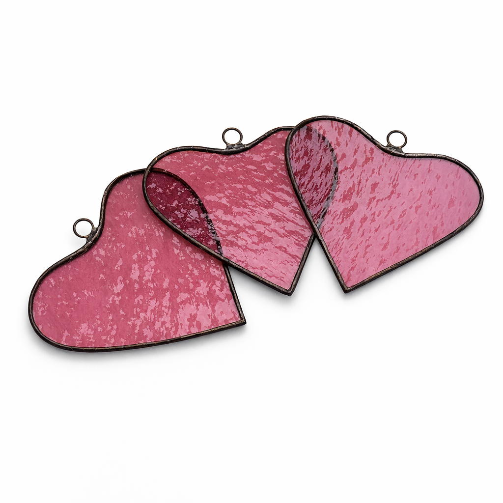 Pink Stained Glass Heart Suncatchers Set of 3