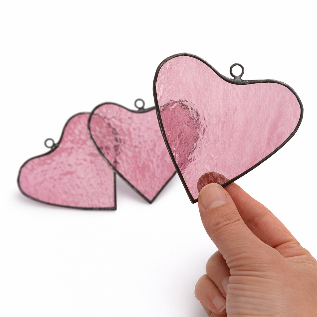 Pink Stained Glass Heart Suncatchers Set of 3