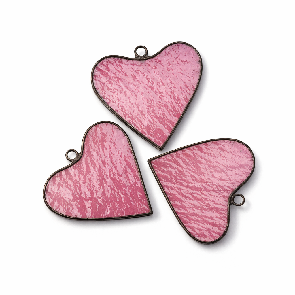 Pink Stained Glass Heart Suncatchers Set of 3