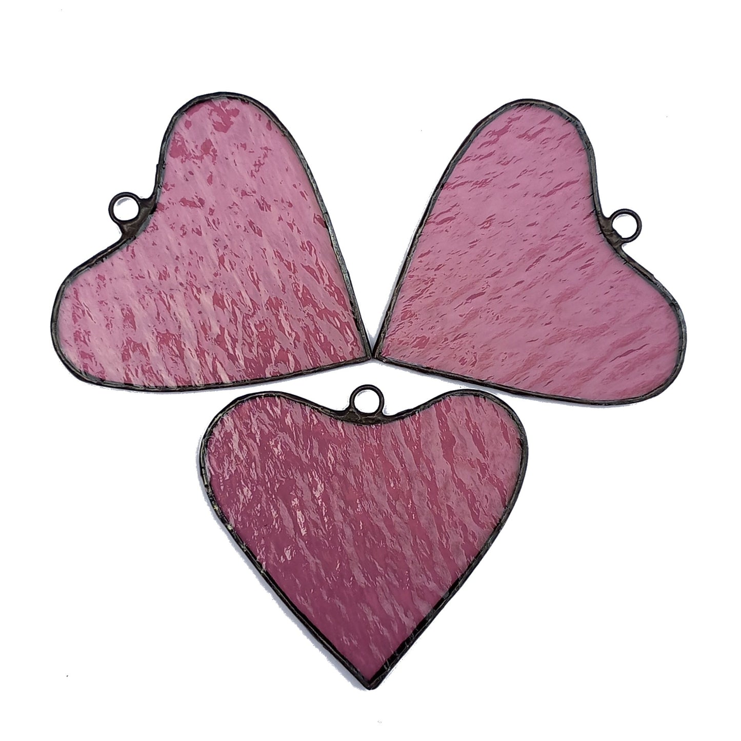 Pink Stained Glass Heart Suncatchers Set of 3