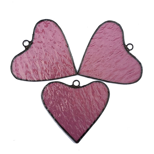 Pink Stained Glass Heart Suncatchers Set of 3