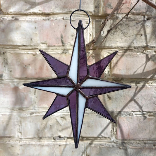 Purple Compass Rose Stained Glass Suncatcher