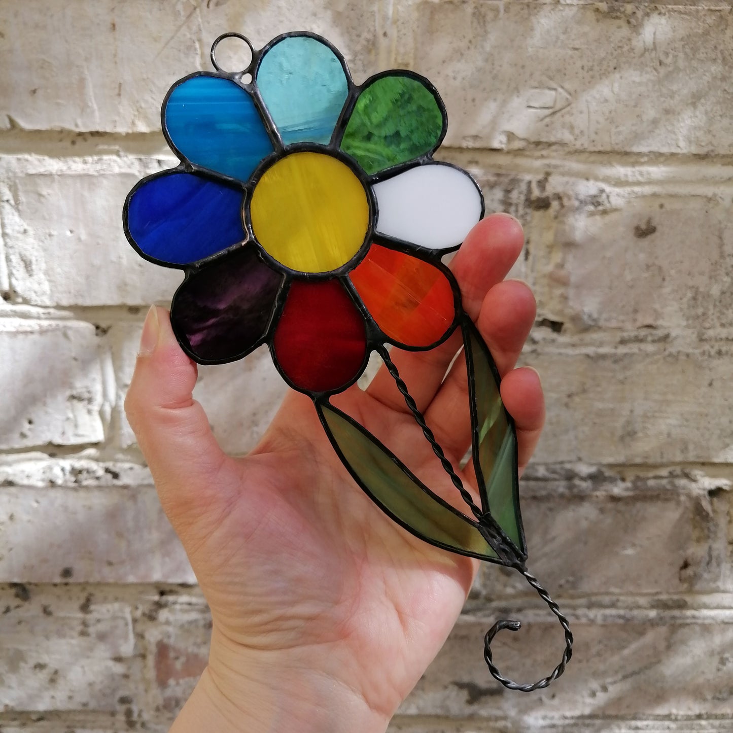 Rainbow Daisy Stained Glass Suncatcher