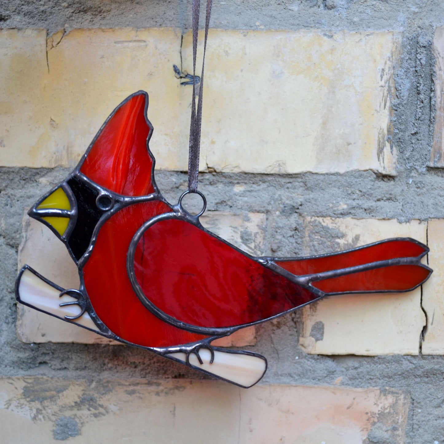 Red Cardinal Bird Stained Glass Suncatcher