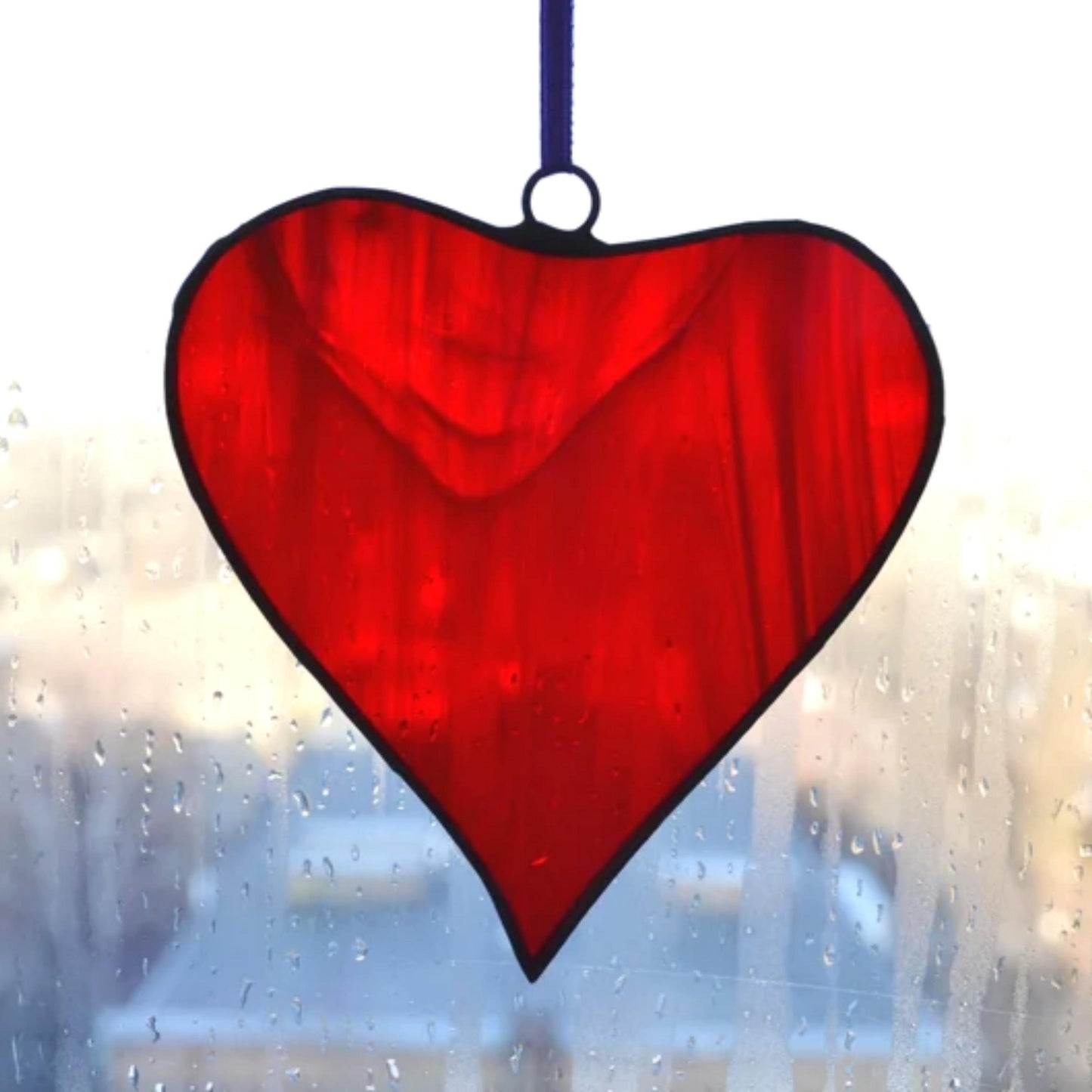 Red Heart Stained Glass Suncatcher Window Hanging