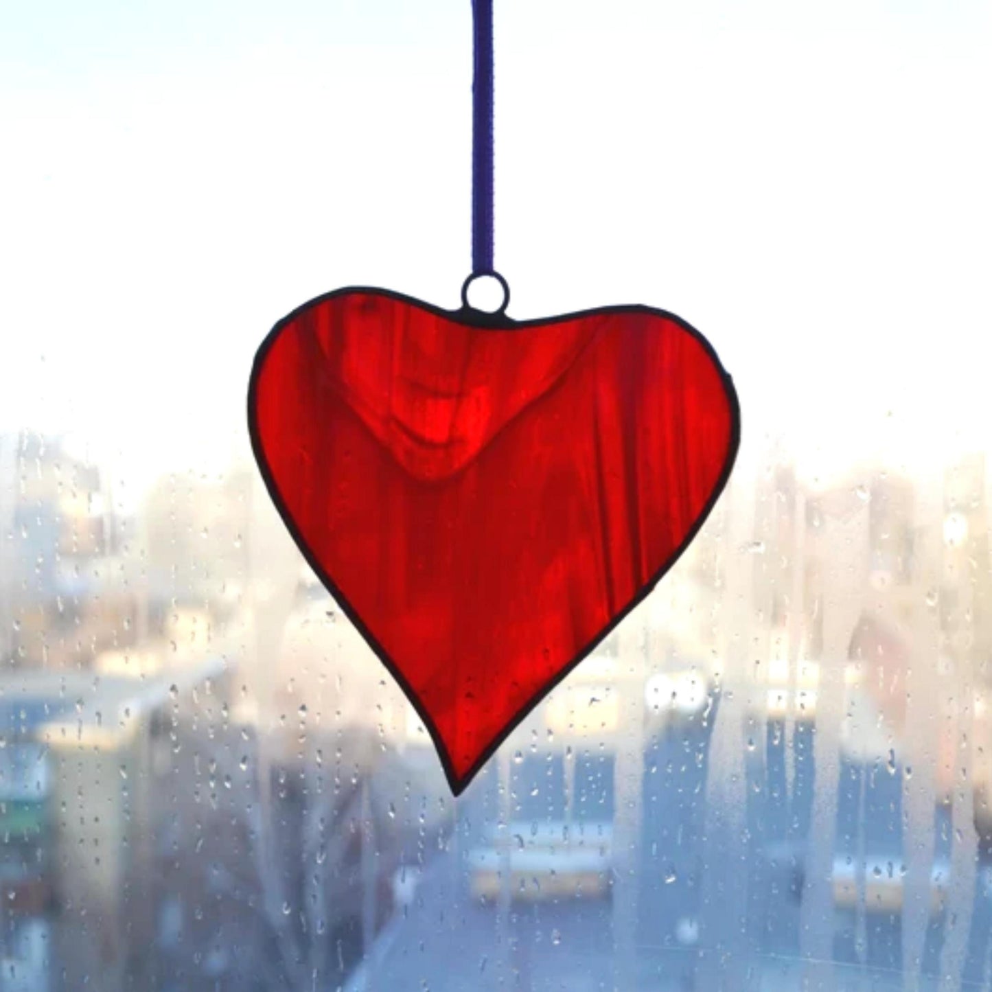 Red Heart Stained Glass Suncatcher Window Hanging