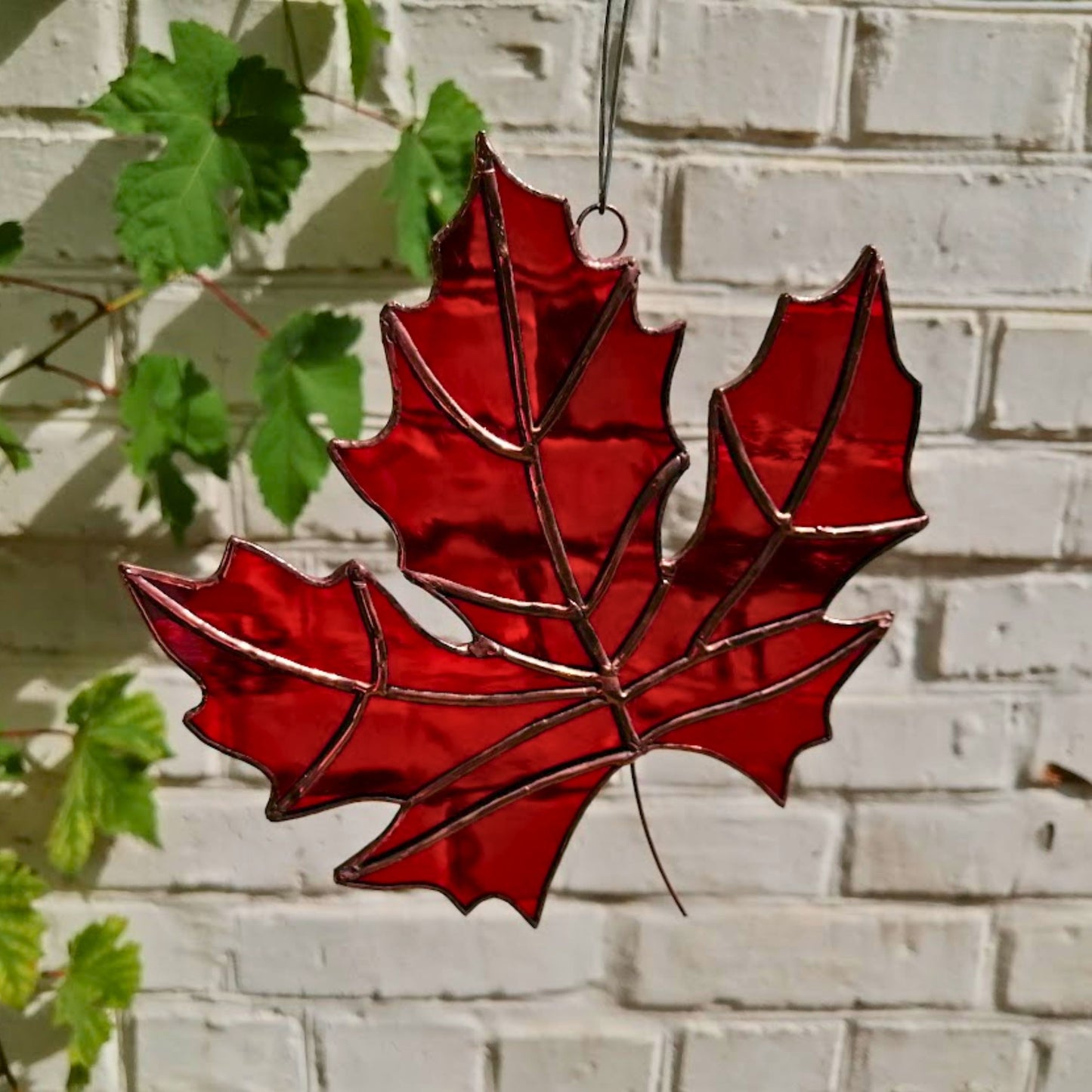 Red Maple Leaf Stained Glass Suncatcher