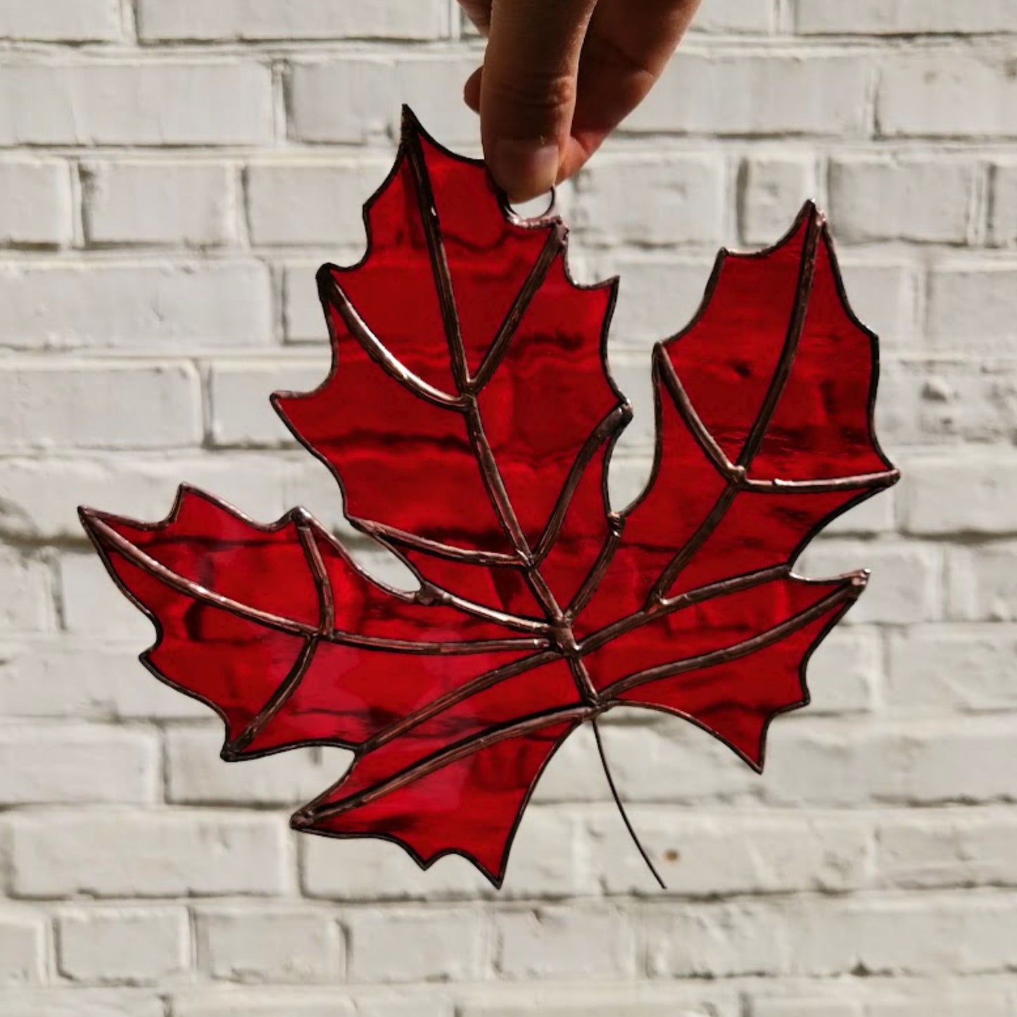 Red Maple Leaf Stained Glass Suncatcher