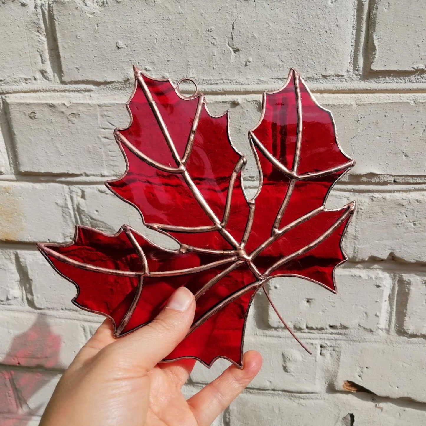 Red Maple Leaf Stained Glass Suncatcher