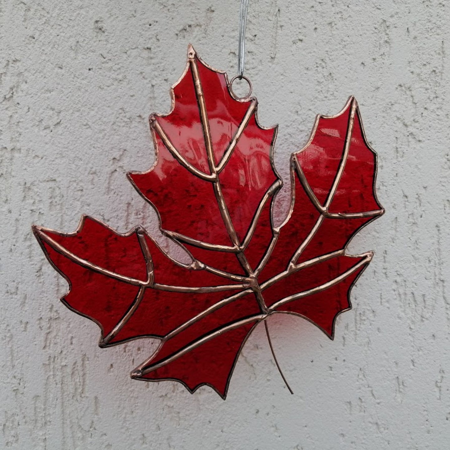 Red Maple Leaf Stained Glass Suncatcher