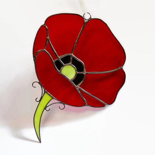 Handmade Stained Glass Poppy Suncatcher