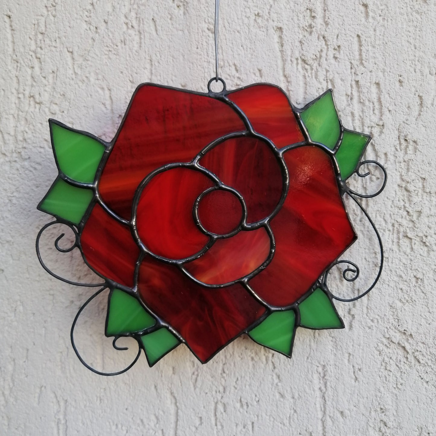 Handmade Red Rose Stained Glass Suncatcher