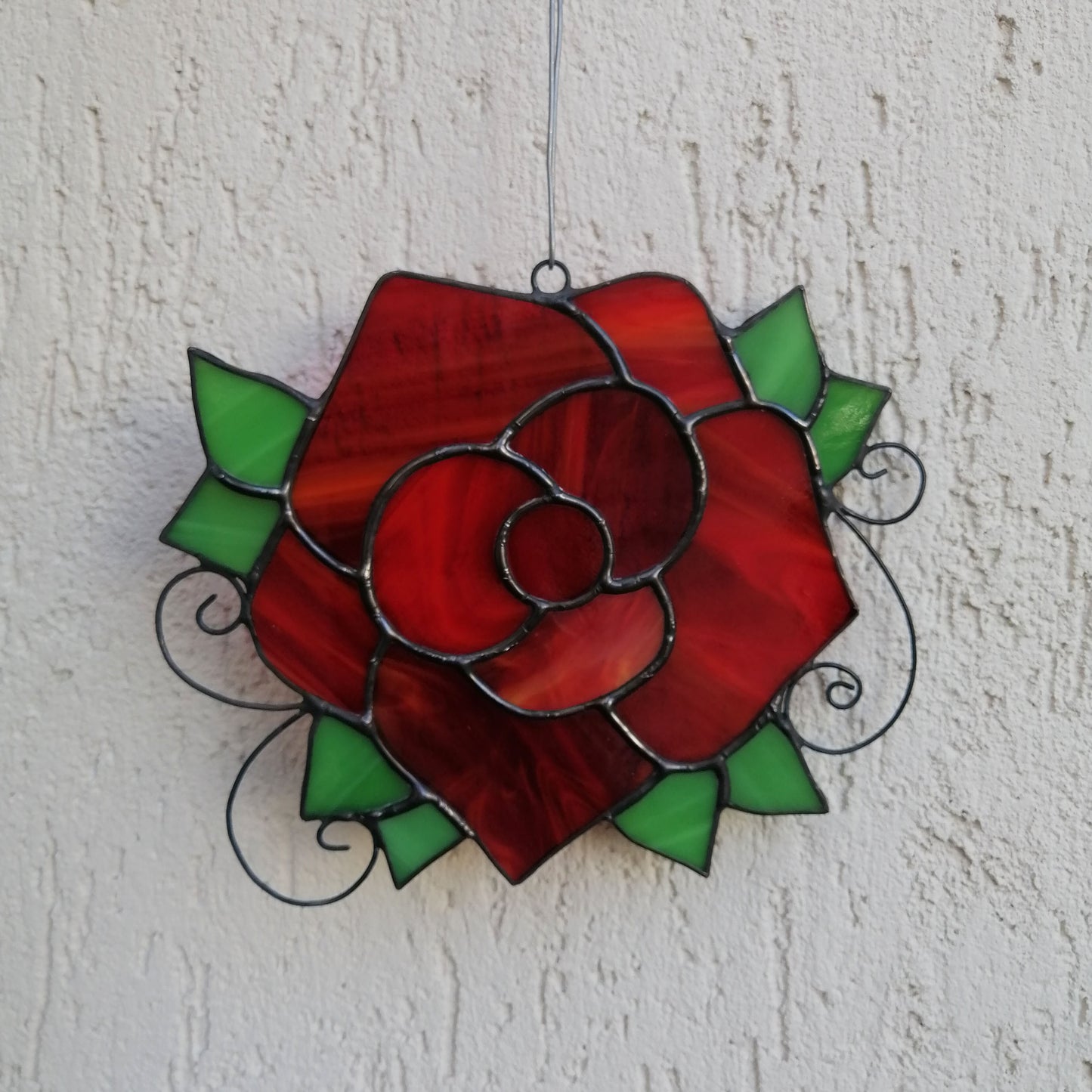 Handmade Red Rose Stained Glass Suncatcher