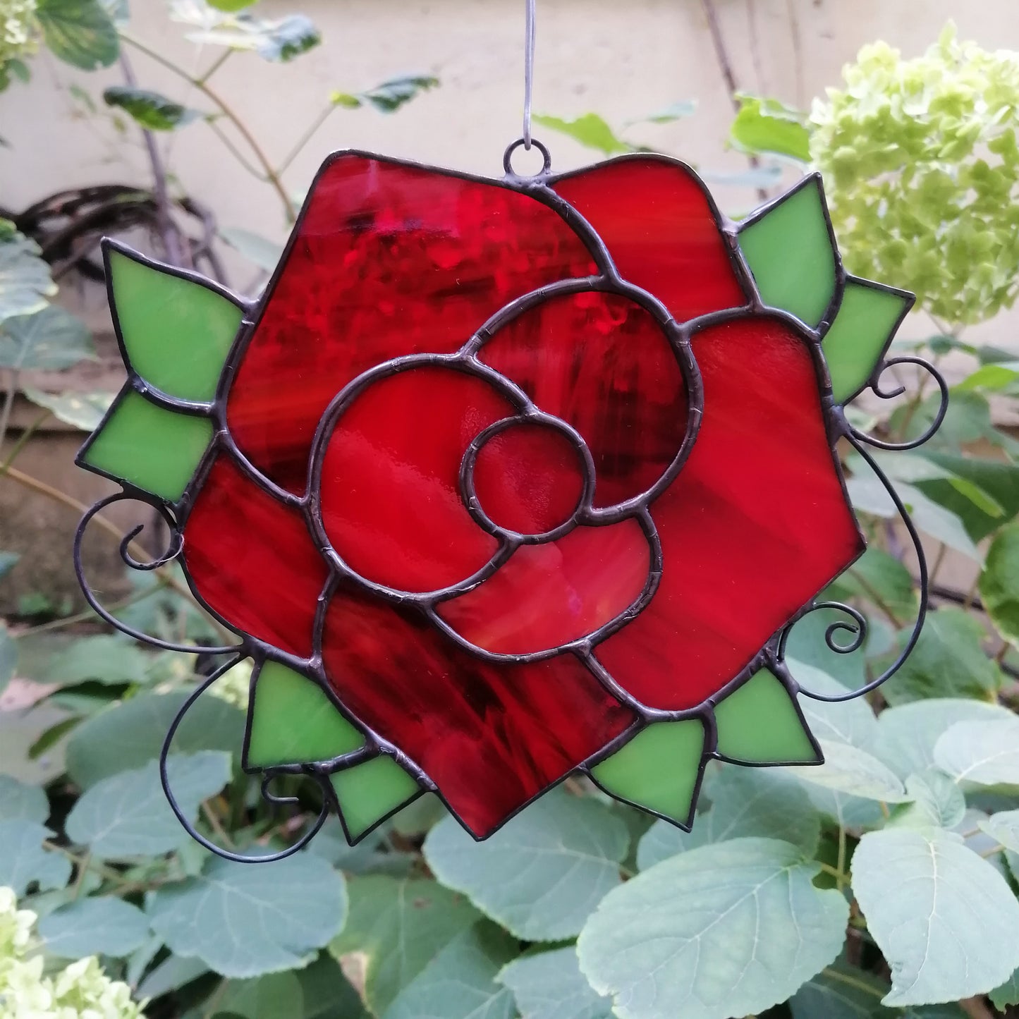 Handmade Red Rose Stained Glass Suncatcher