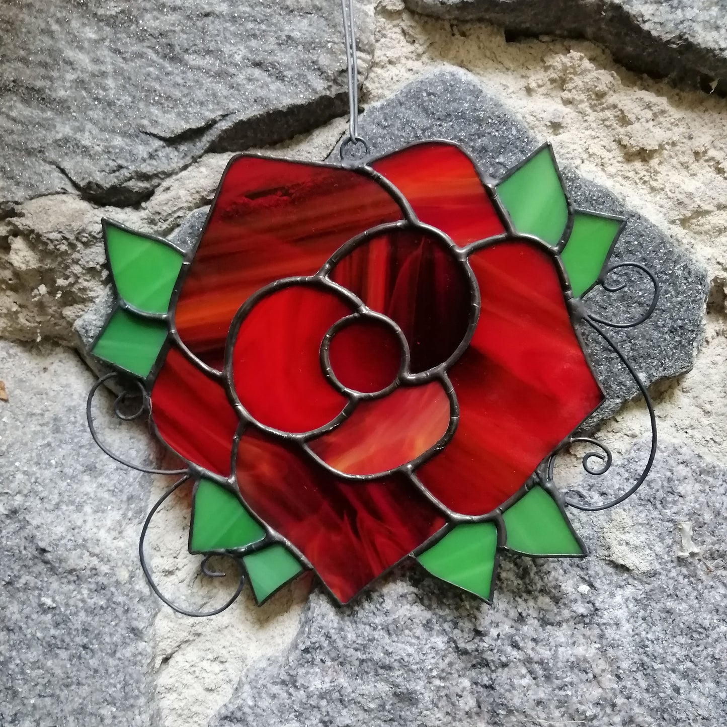 Handmade Red Rose Stained Glass Suncatcher