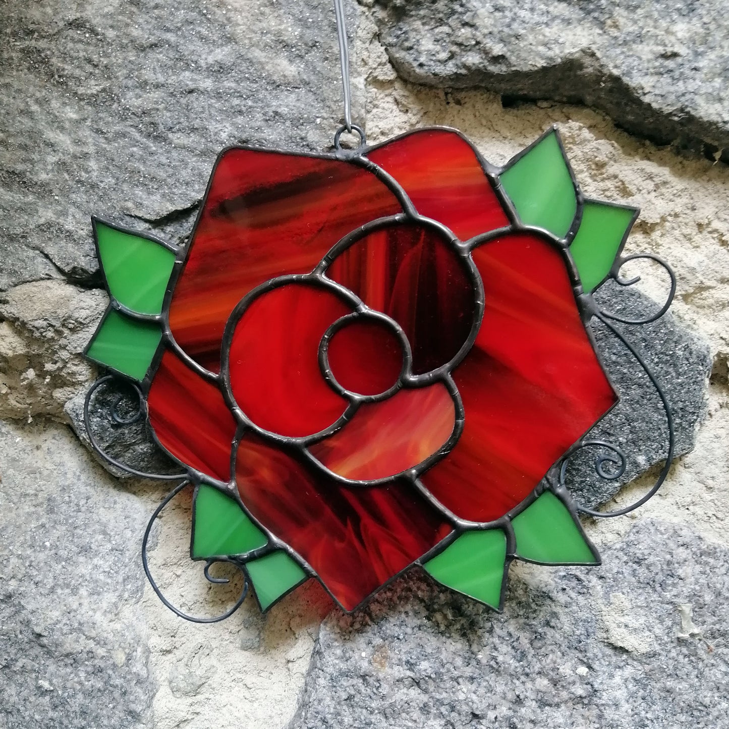 Handmade Red Rose Stained Glass Suncatcher