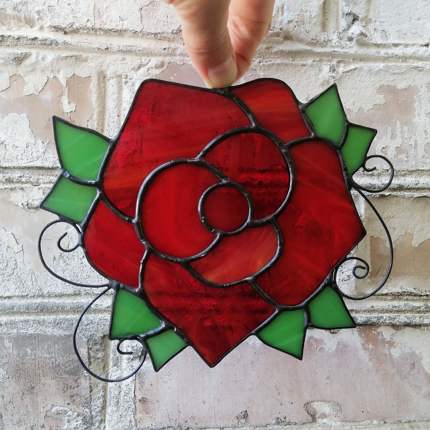 Handmade Red Rose Stained Glass Suncatcher