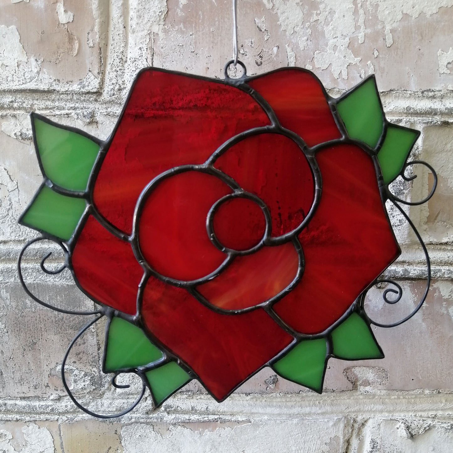 Handmade Red Rose Stained Glass Suncatcher