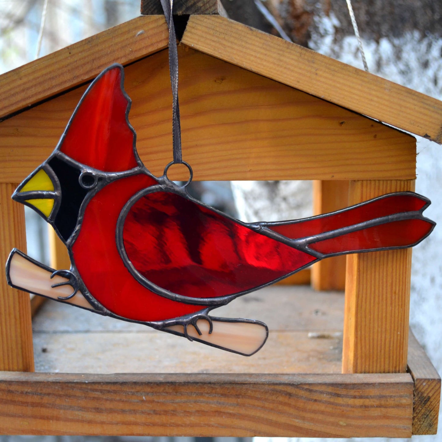 Red Cardinal Bird Stained Glass Suncatcher