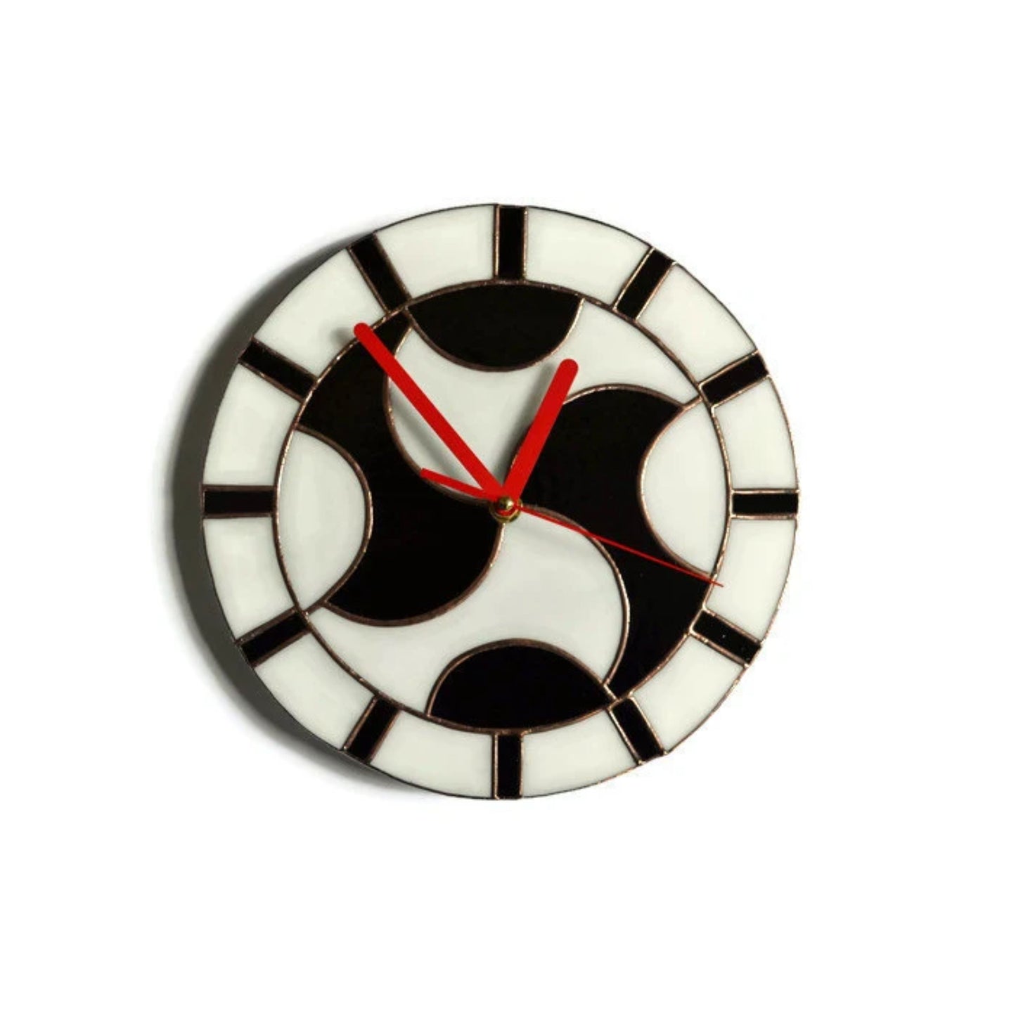 Retro Round Stained Glass Wall Clock Black and White 10 Inch