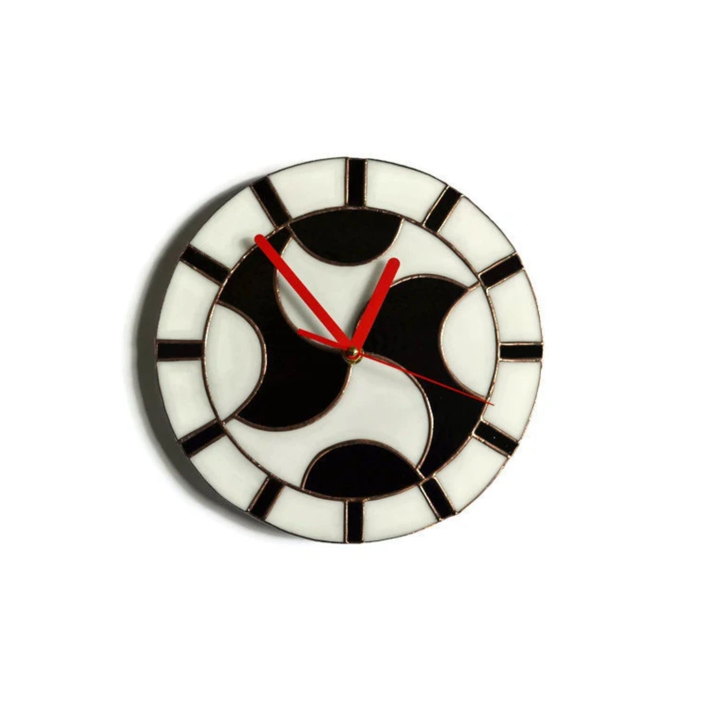 Retro Round Stained Glass Wall Clock Black and White 10 Inch