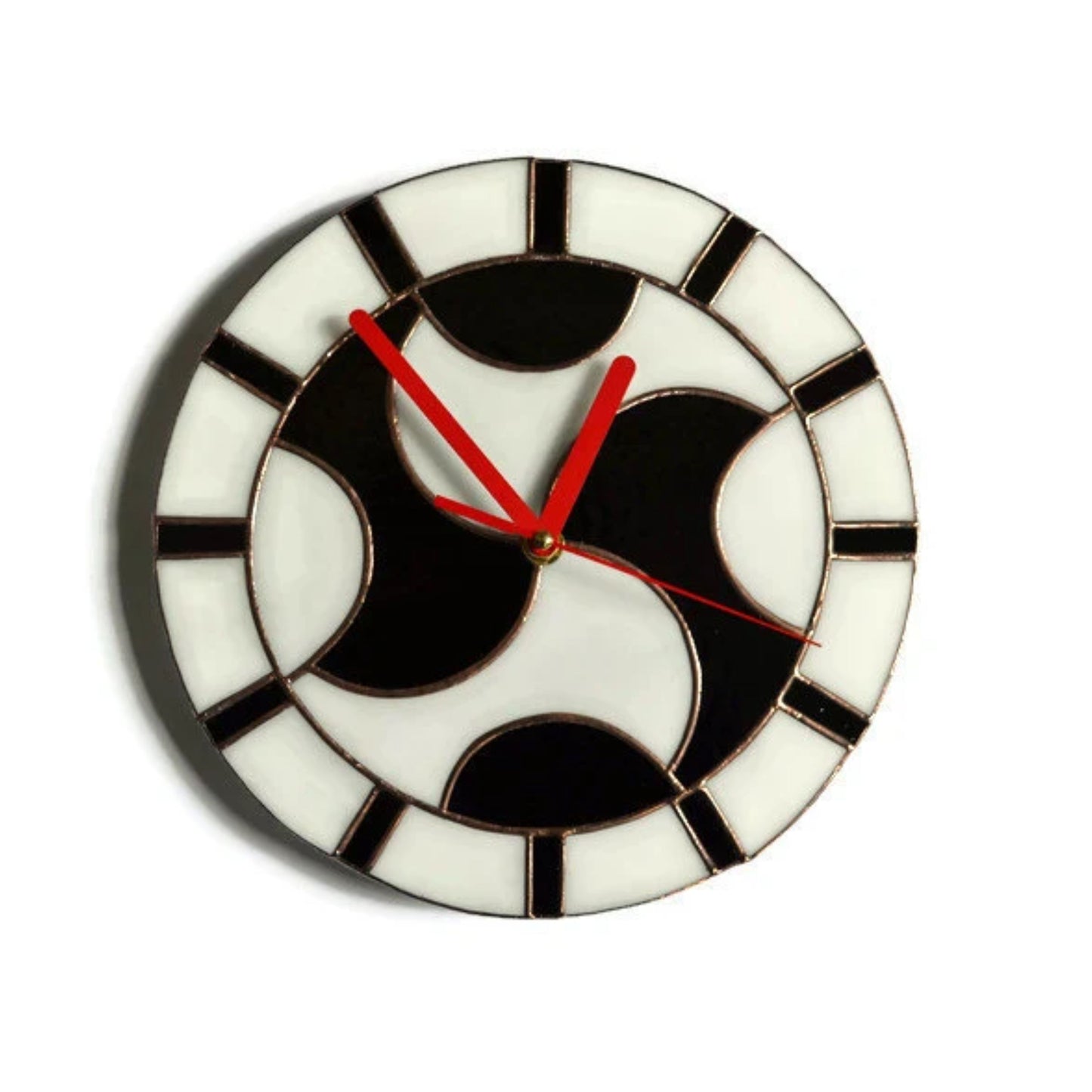 Retro Round Stained Glass Wall Clock Black and White 10 Inch