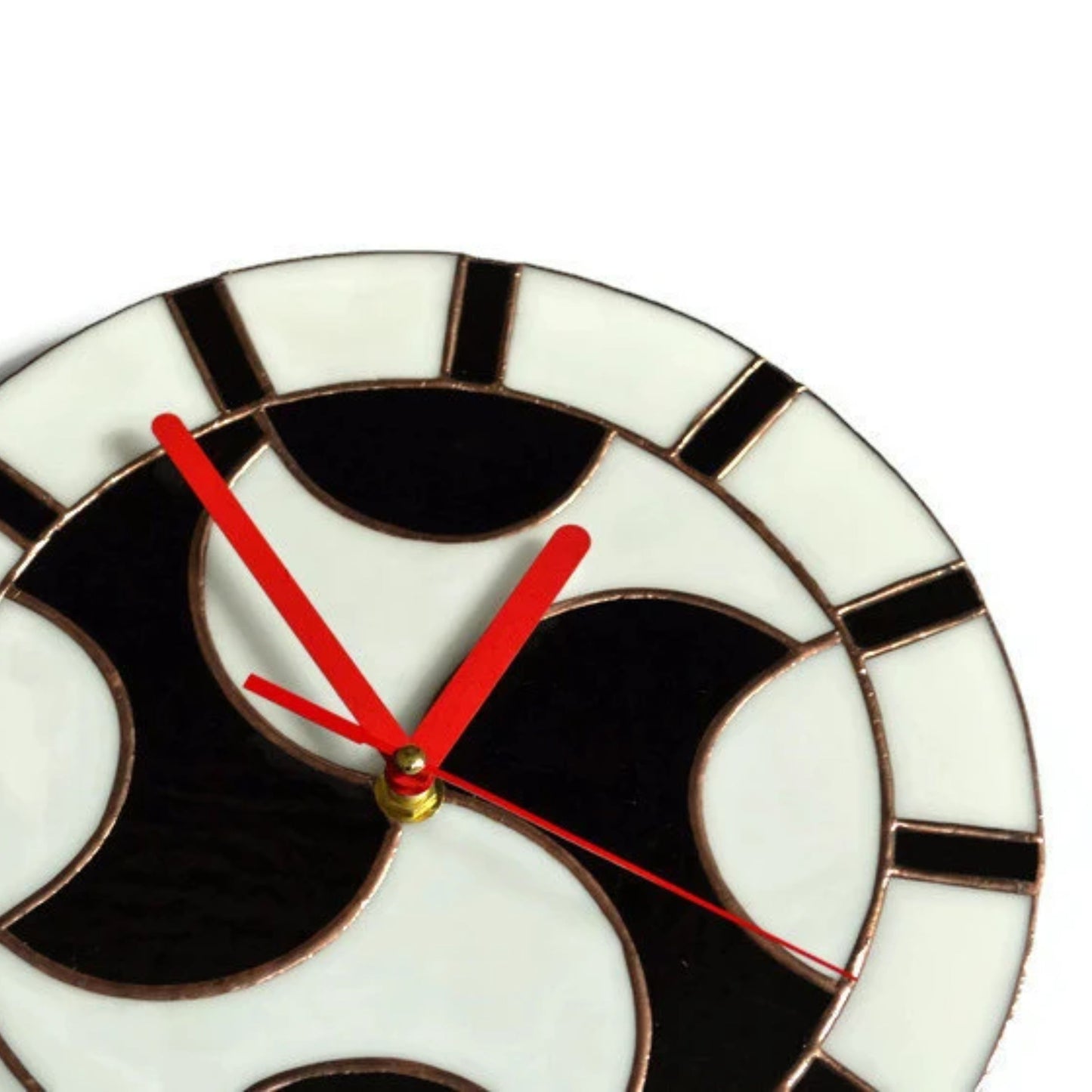 Retro Round Stained Glass Wall Clock Black and White 10 Inch