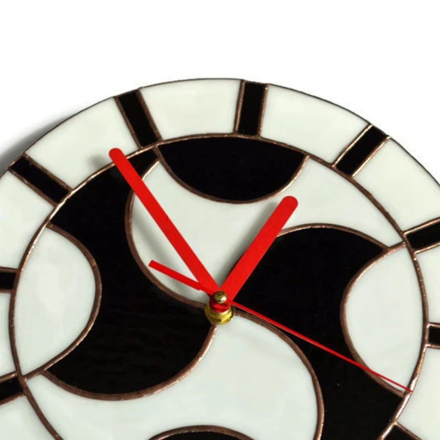 Retro Round Stained Glass Wall Clock Black and White 10 Inch