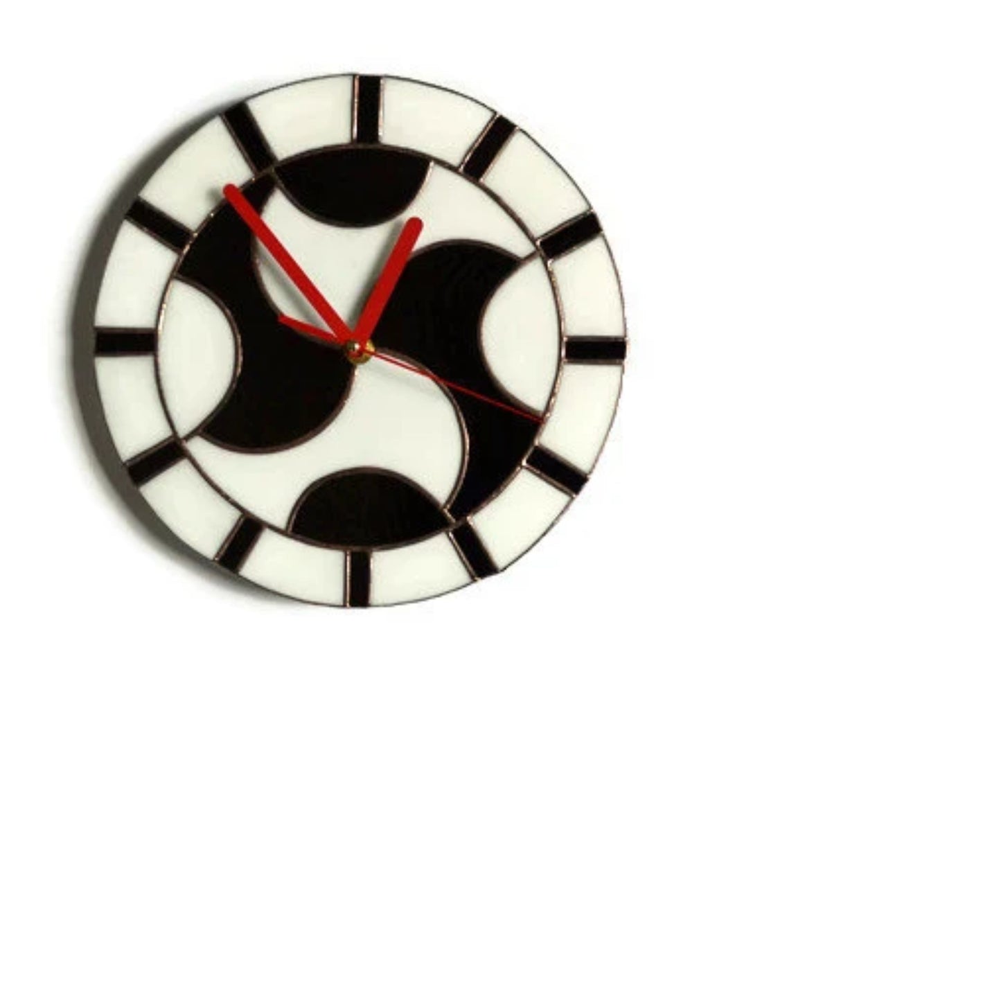 Retro Round Stained Glass Wall Clock Black and White 10 Inch