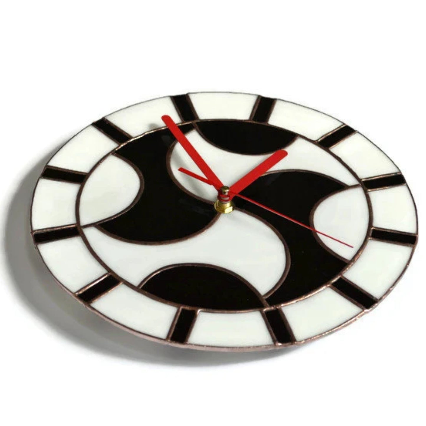 Retro Round Stained Glass Wall Clock Black and White 10 Inch