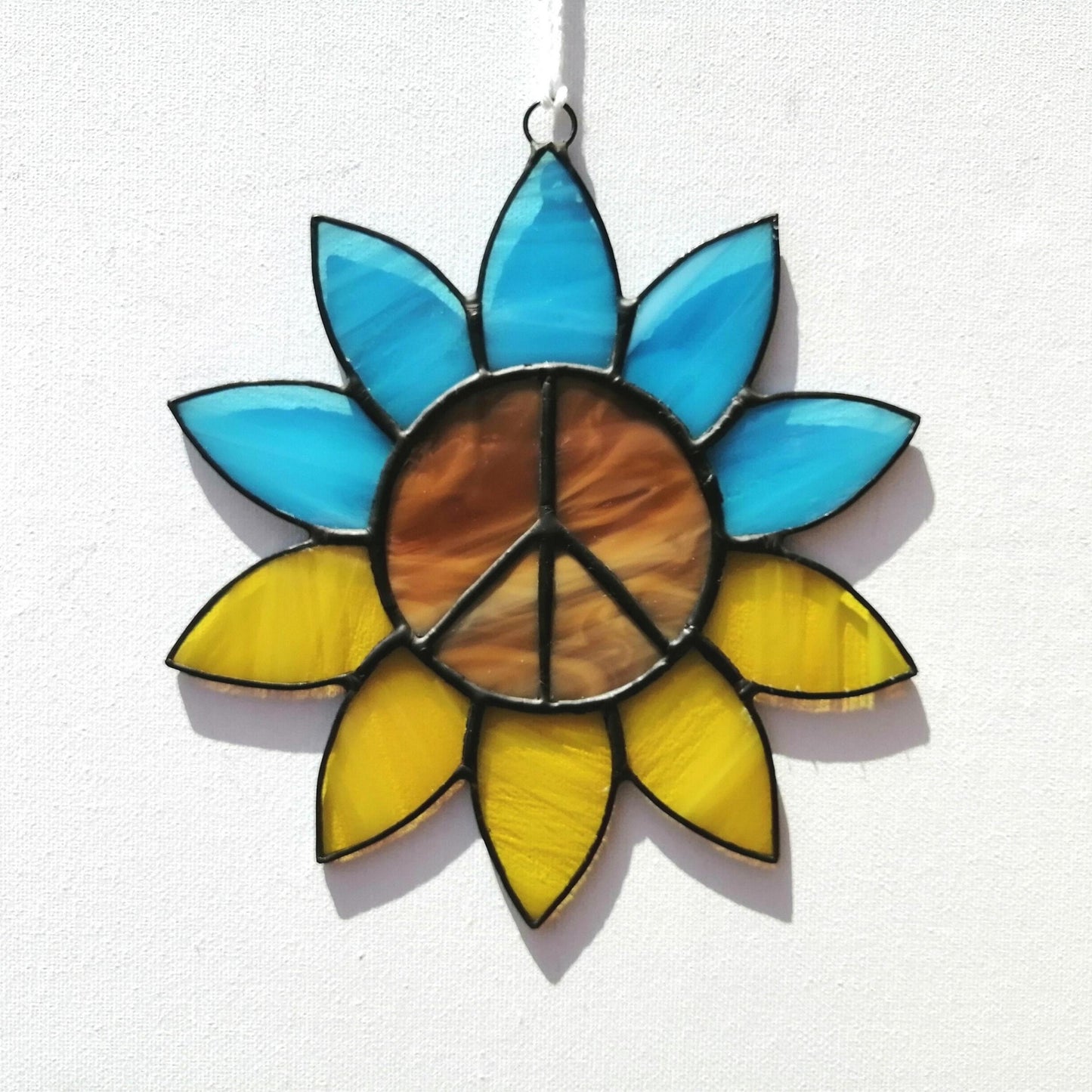 Ukraine Sunflower Peace Sign Stained Glass Suncatcher