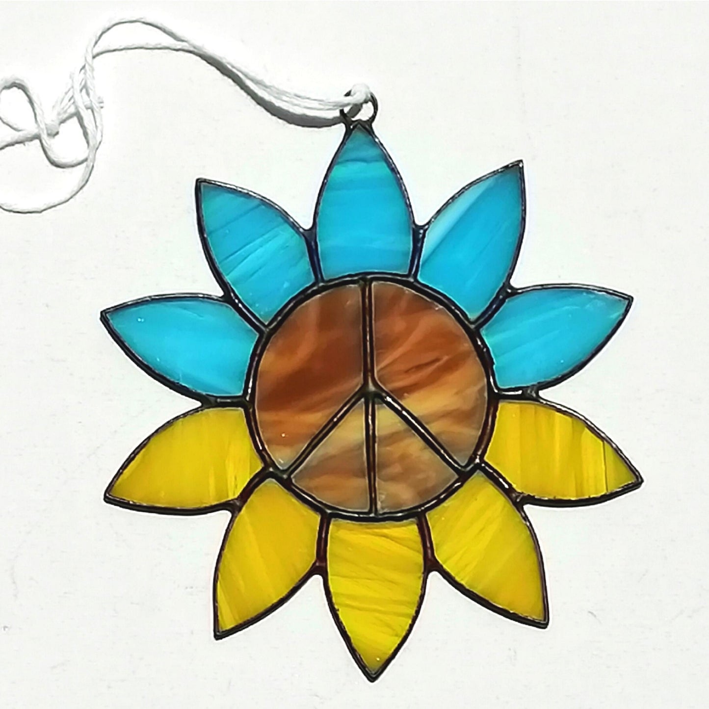 Ukraine Sunflower Peace Sign Stained Glass Suncatcher