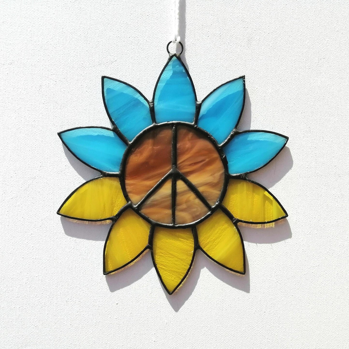 Ukraine Sunflower Peace Sign Stained Glass Suncatcher