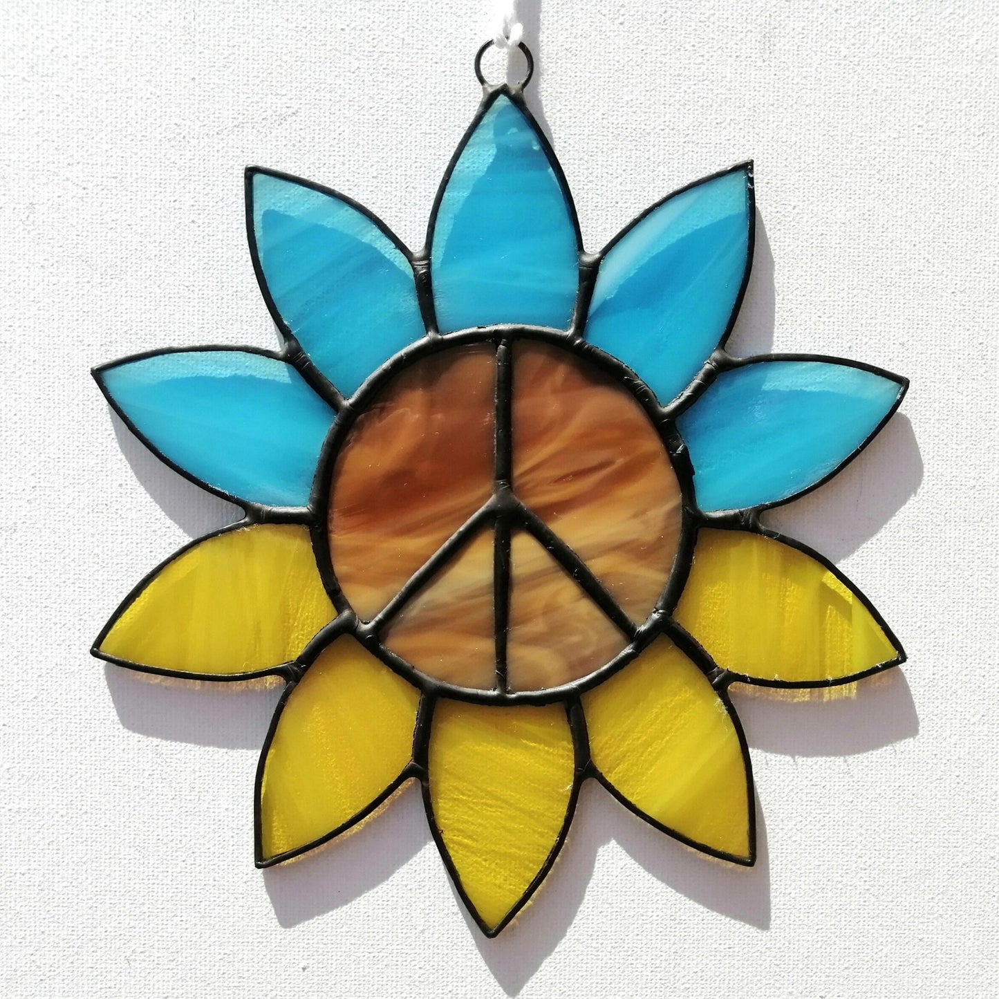 Ukraine Sunflower Peace Sign Stained Glass Suncatcher