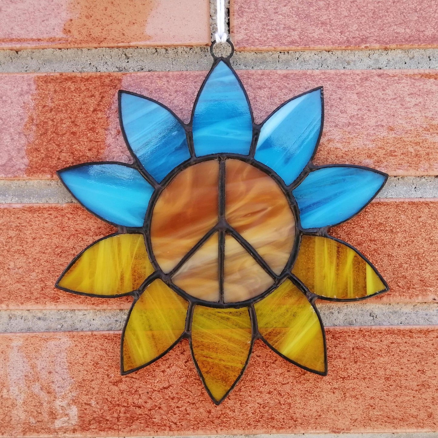 Ukraine Sunflower Peace Sign Stained Glass Suncatcher