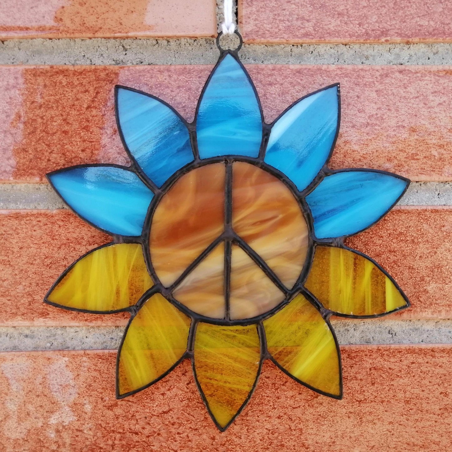 Ukraine Sunflower Peace Sign Stained Glass Suncatcher